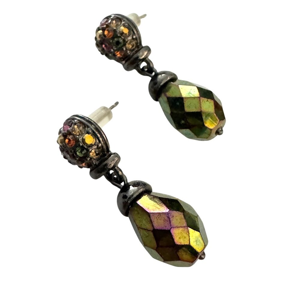 Vintage Pierced Dangling Earrings Iridescent Beads and Stones by Joan Rivers